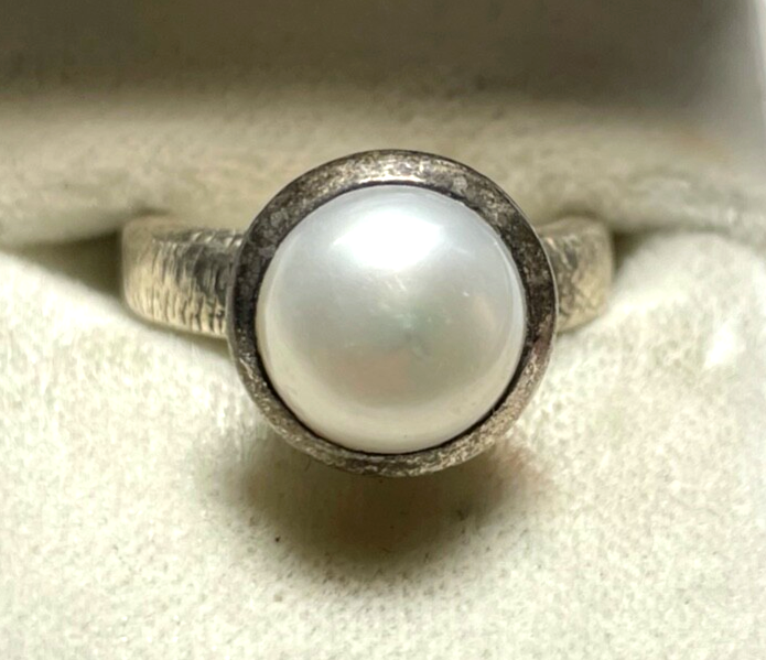 925 Silber Designer Ring mit Halbperle Perle Ø 16,2 mm RG 51 solide Qualität2