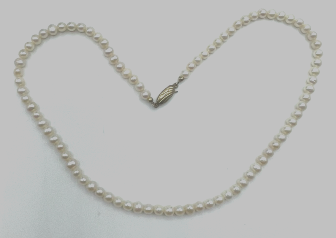 SWZ Perlenkette rein Weiß 925 Silber vergoldet Schliesse L 42,5 cm Ø 5  mm gepfl3