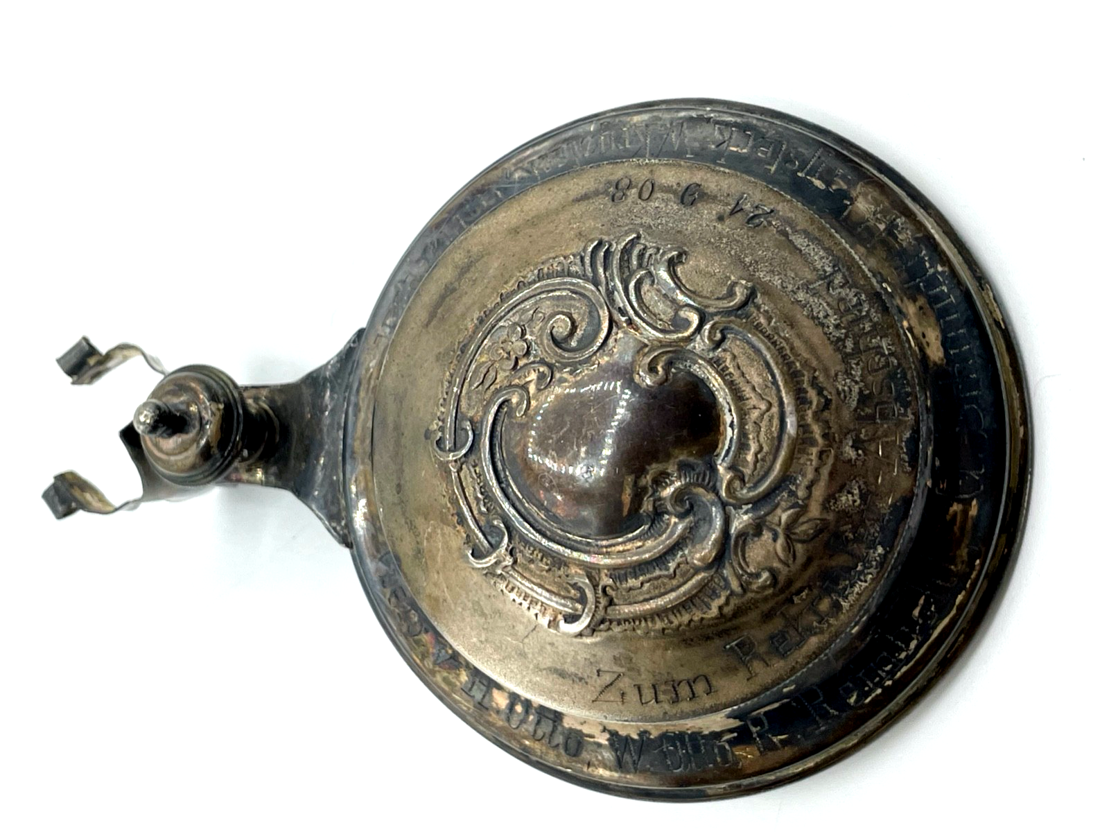 Antik loser echt Silber Deckel für Bierkrug um 1900 zum Rekruten Abschied 190812