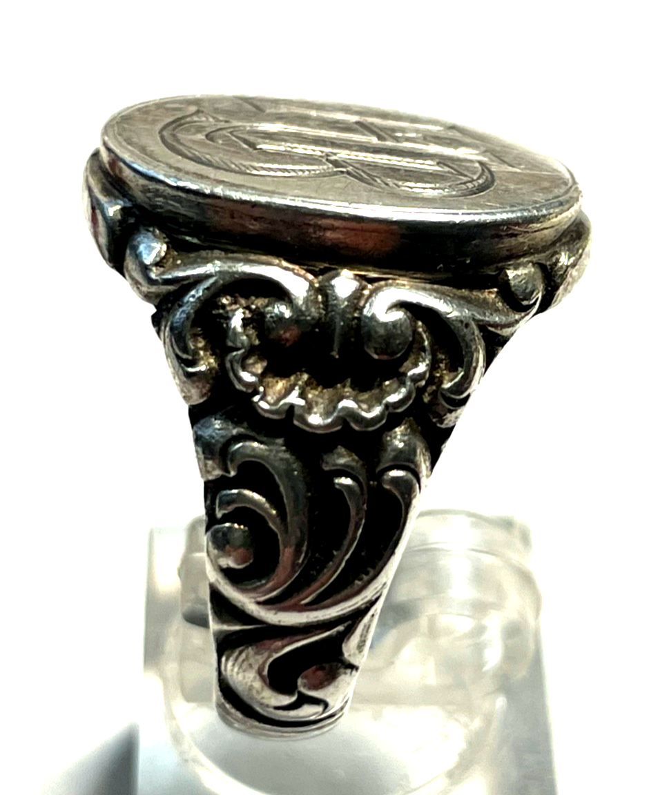 Antik 835 Silber Herrenring Ring Siegelring Initialen HB o BH RG 64 Handarbeit9