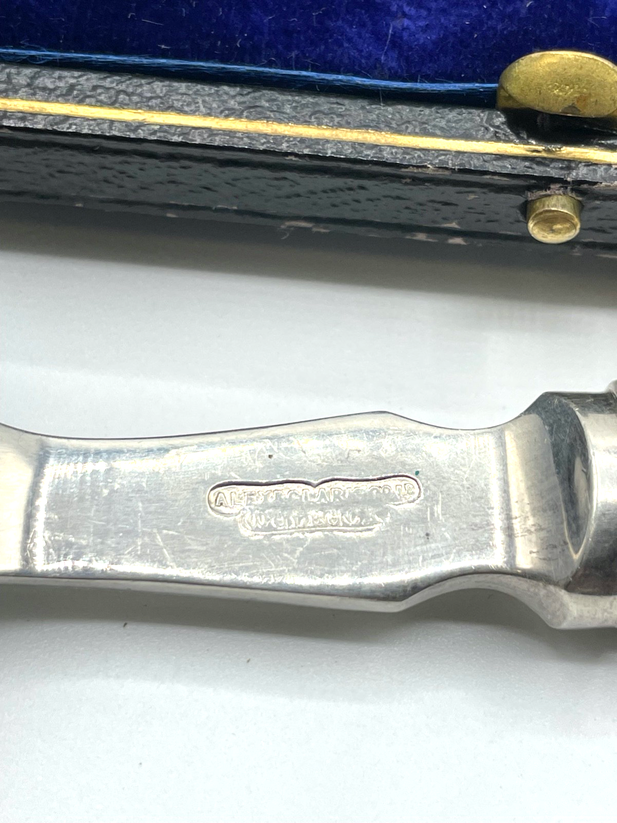 Antik England gr Vorleger Fischbesteck versilbert um 1900 im Etui sehr schön9