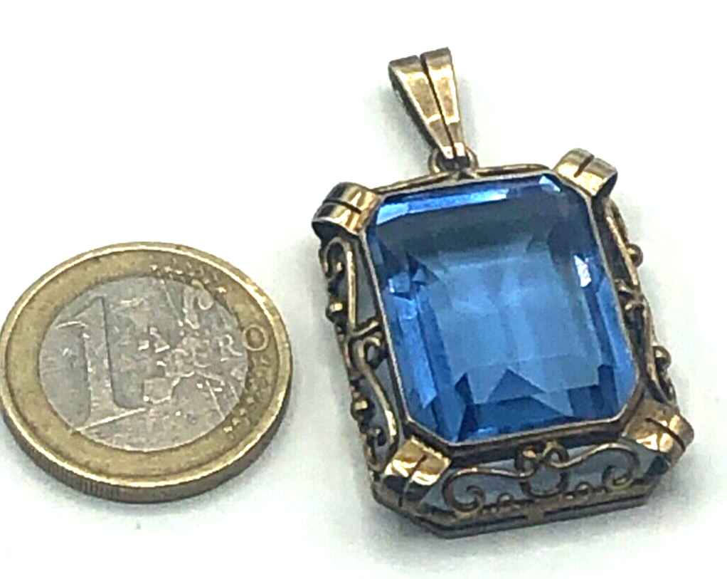 Antik 830 Silber vergoldet stattlicher Anhänger London Schweizer Blau Farbstein0