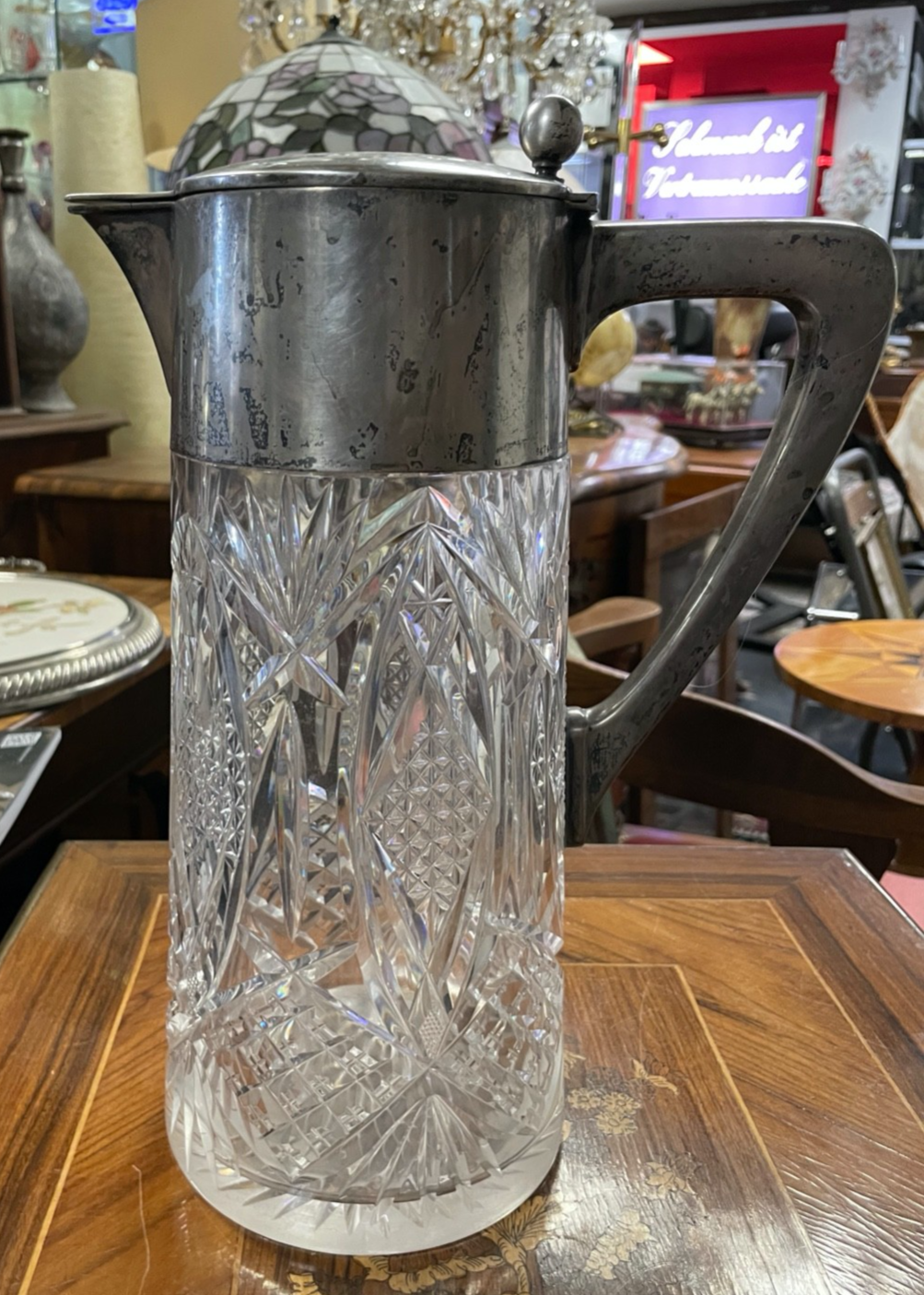 Mega groß antik Bleikristall Krug 800 Silbermontur H 34,5 cm Stuttgart 1910/203