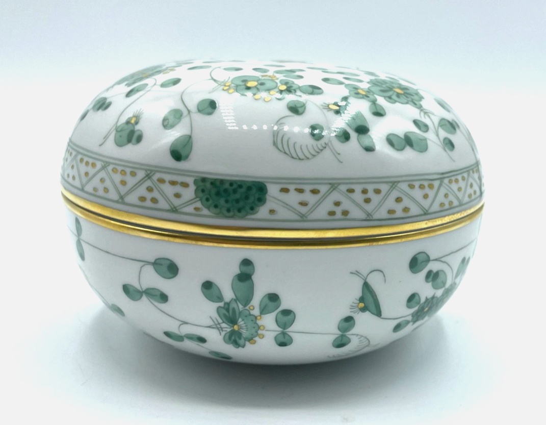 Vintage Meissen Porzellan Deckeldose Dose  indisch grün Ø 12,5 cm  1A Zustand2