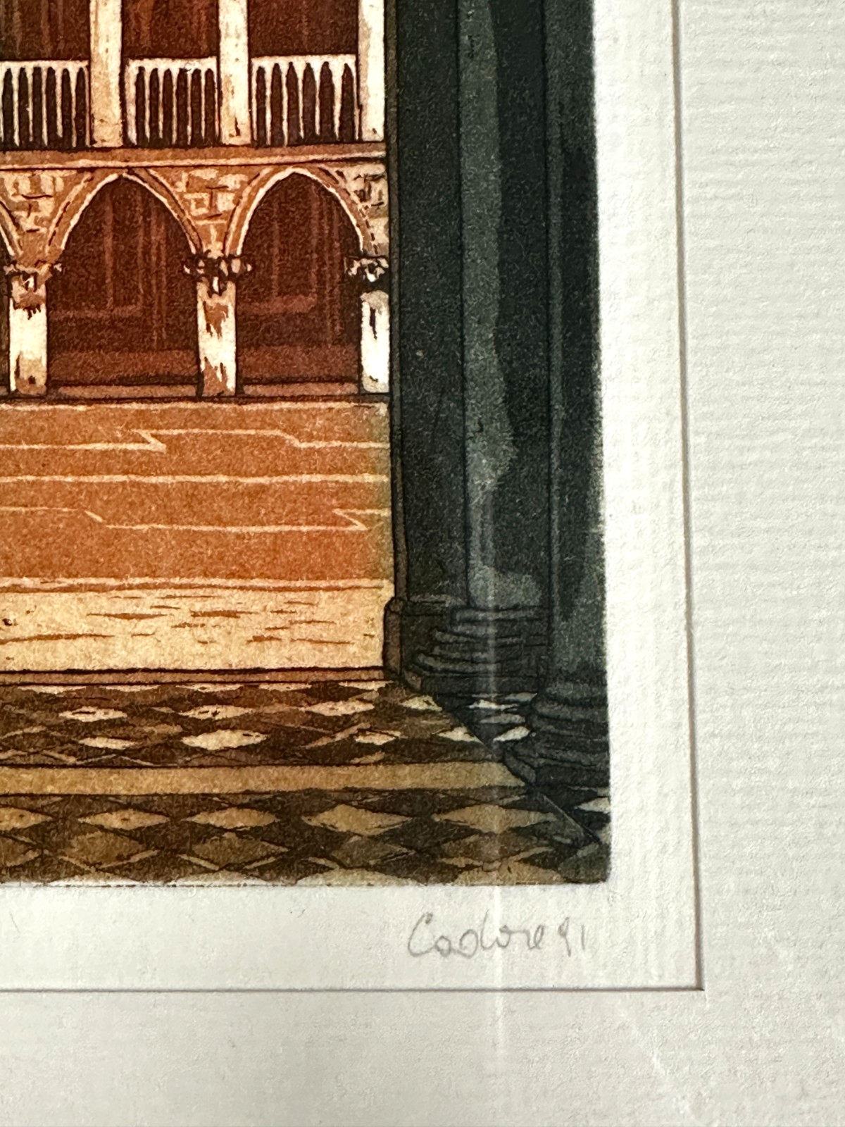 Cadore  - 1991 Aquatinta Radierung P/A signiert – Architektur Arkaden – gerahmt2