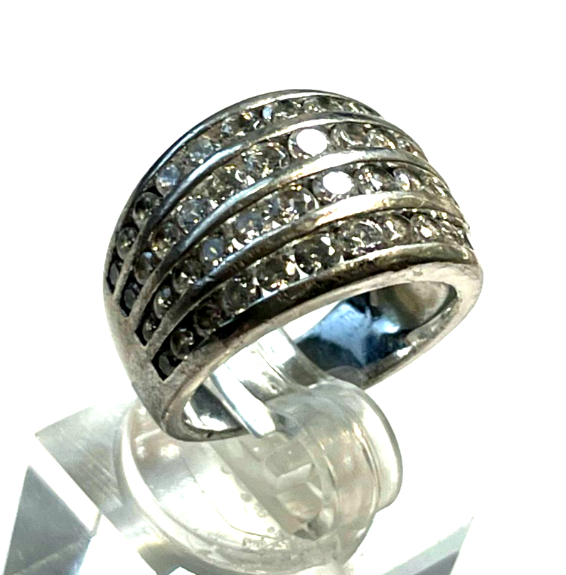 Solider 925 Silber Ring Cocktail Silberring CZ Besatz Handarbeit Ø 16 mm RG 501