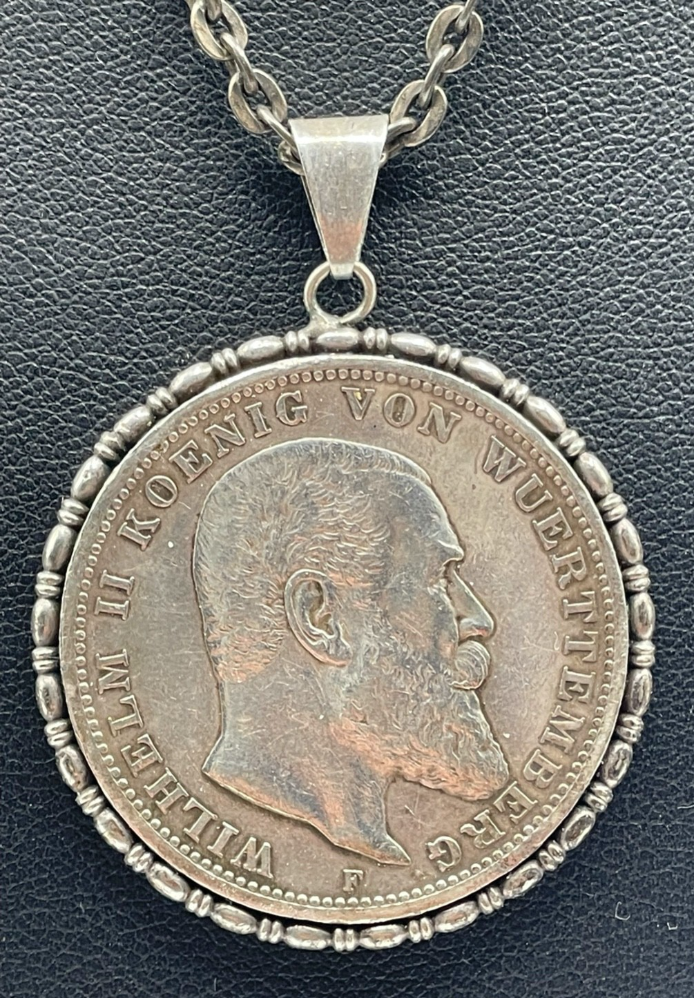 Antik Münzanhänger Silber Deutsches Reich Drei Mark 1909 Wilhelm II Silberkette1