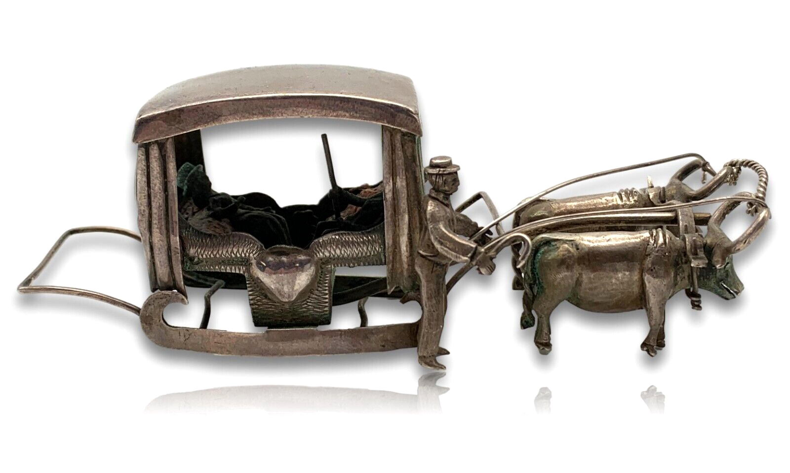 Miniatur Schlitten Stierkutsche Ochsen Schlittenfahrt Silber -  Niederlande 19004