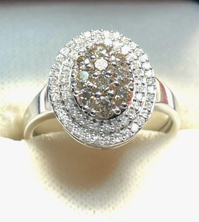 585 Gold 14 K Weißgold Entourage Ring Brillanten 2 farbig Ø 17,8 mm RG 56 gepfl.4