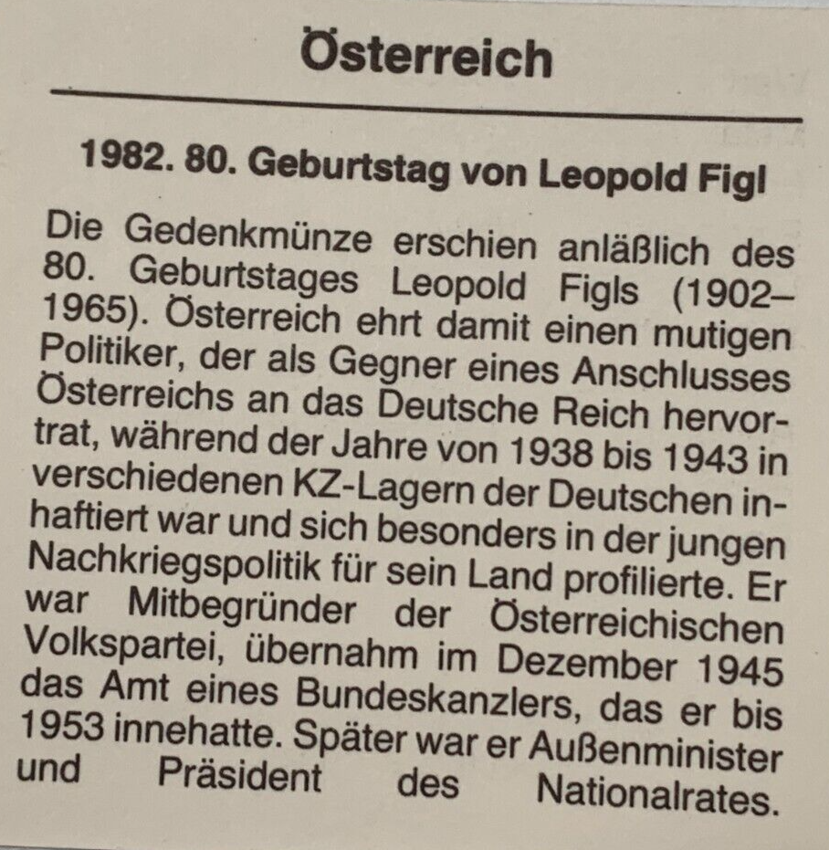 500 Schilling Österreich - Silber Münze - 80. Geburtstag von Leopold Figl - PP2