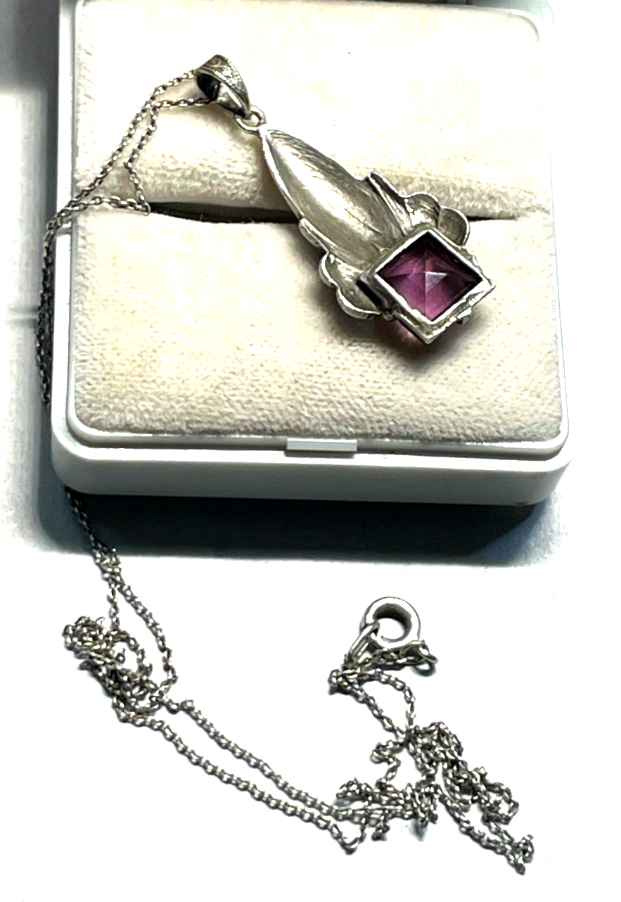 Original 800 Silber Art Déco Amethyst Anhänger an feiner Silberkette 46 cm lang6
