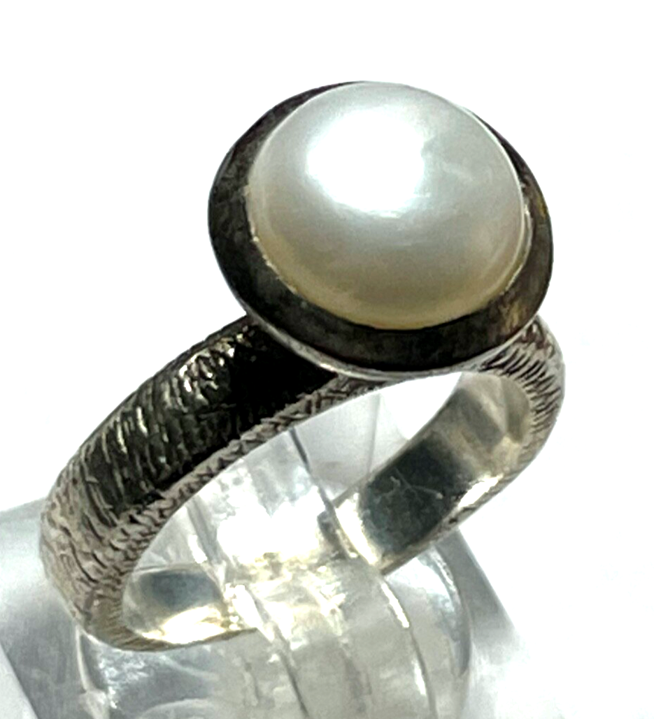 925 Silber Designer Ring mit Halbperle Perle Ø 16,2 mm RG 51 solide Qualität4