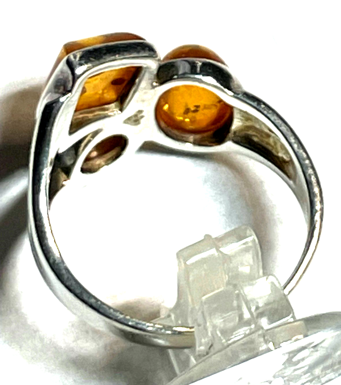 Aparter 925 Silber Ring 3 x Bernstein Cabochon RG 51 Ø 16,2 mm gepflegt4