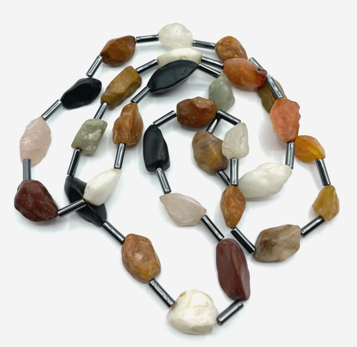 Stattliche 114 cm lange Edelstein Mix Endlos Kette Achat Hämatit Rosenquarz etc.3