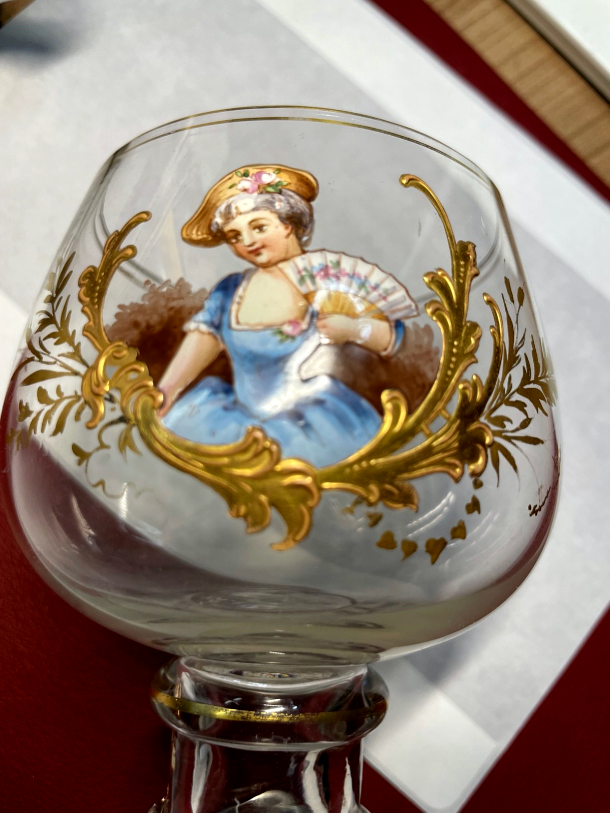 Antik Weinrömer Römer Weinglas handbemalt vor 1900 Historismus 18,2 cm hoch0