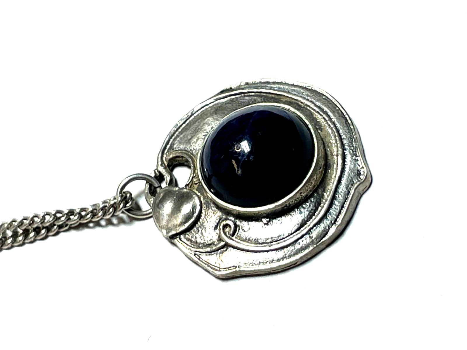 Antik Jugendstil 835 Silber Anhänger mit Lapislazuli Cabichon Panzerkette 61 cm2