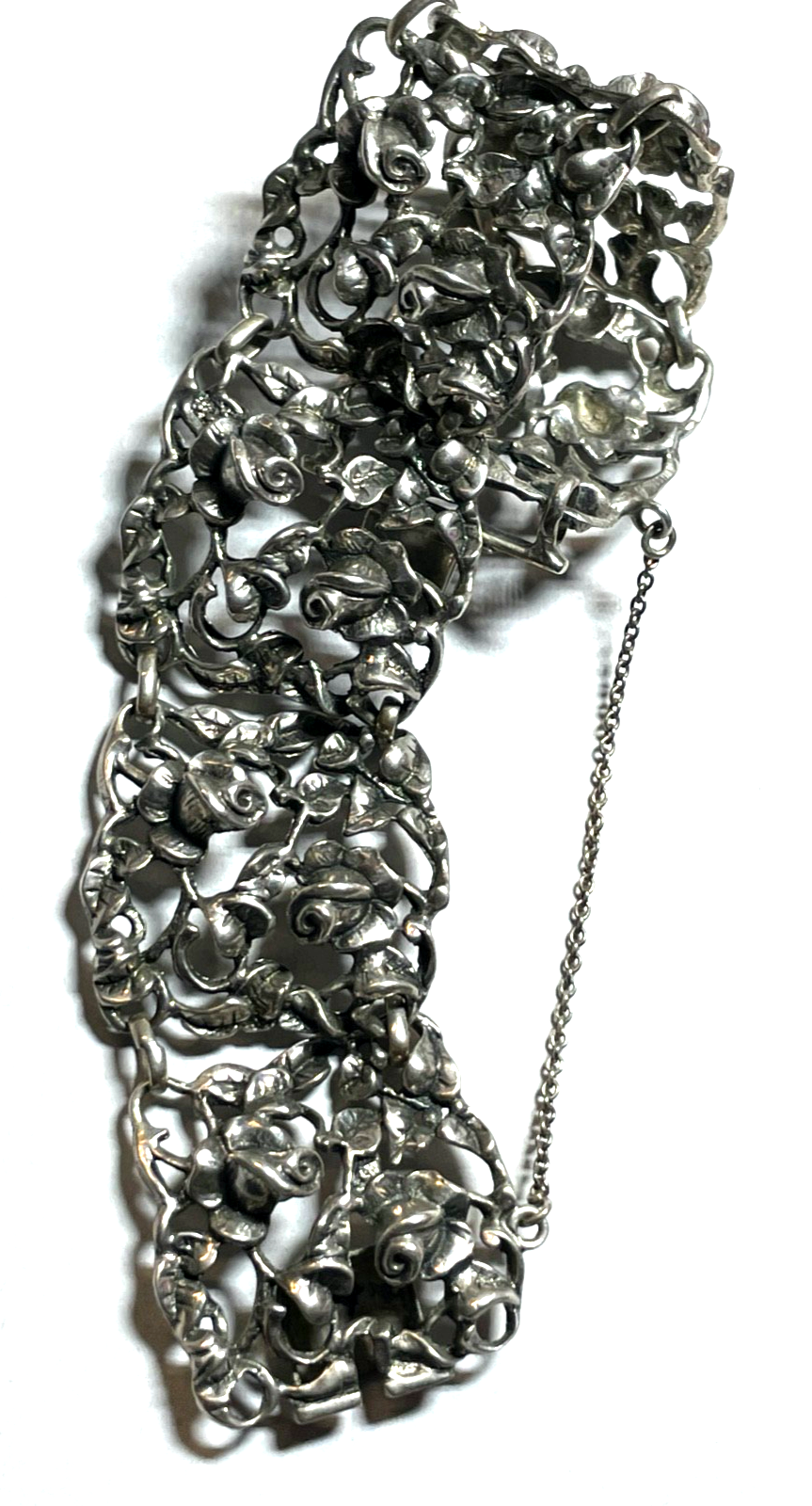 Stattliches 835 Silber Armband Jugendstil plastisches Rosen Dekor L 18cm B 30mm4