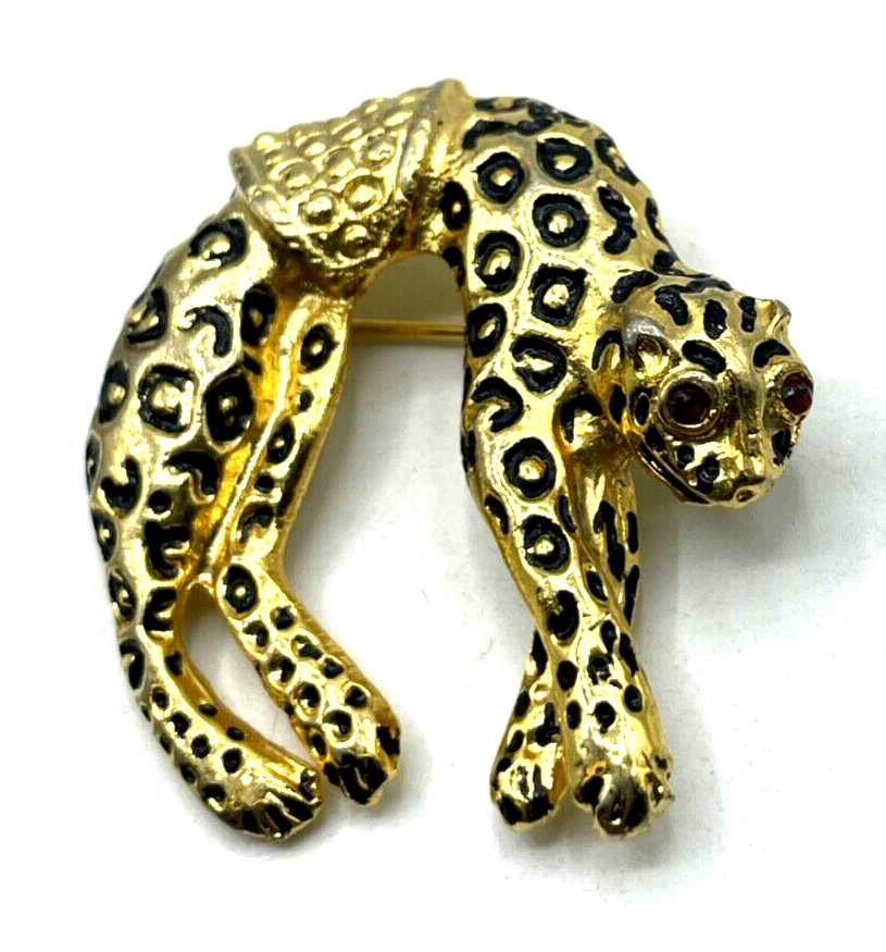 Vintage Brosche Anstecknadel 80er J großer Panther Leopard rote Augen gepflegt4