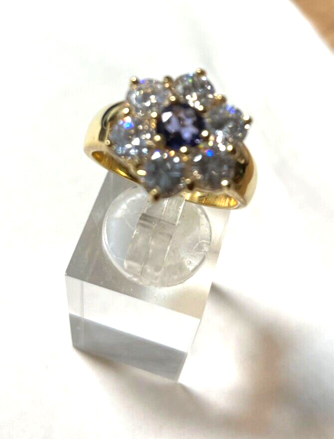 925 Silber Ring vergoldet Silberring üppig Zirkonia Amethyst Lila Ø 19 mm RG 603