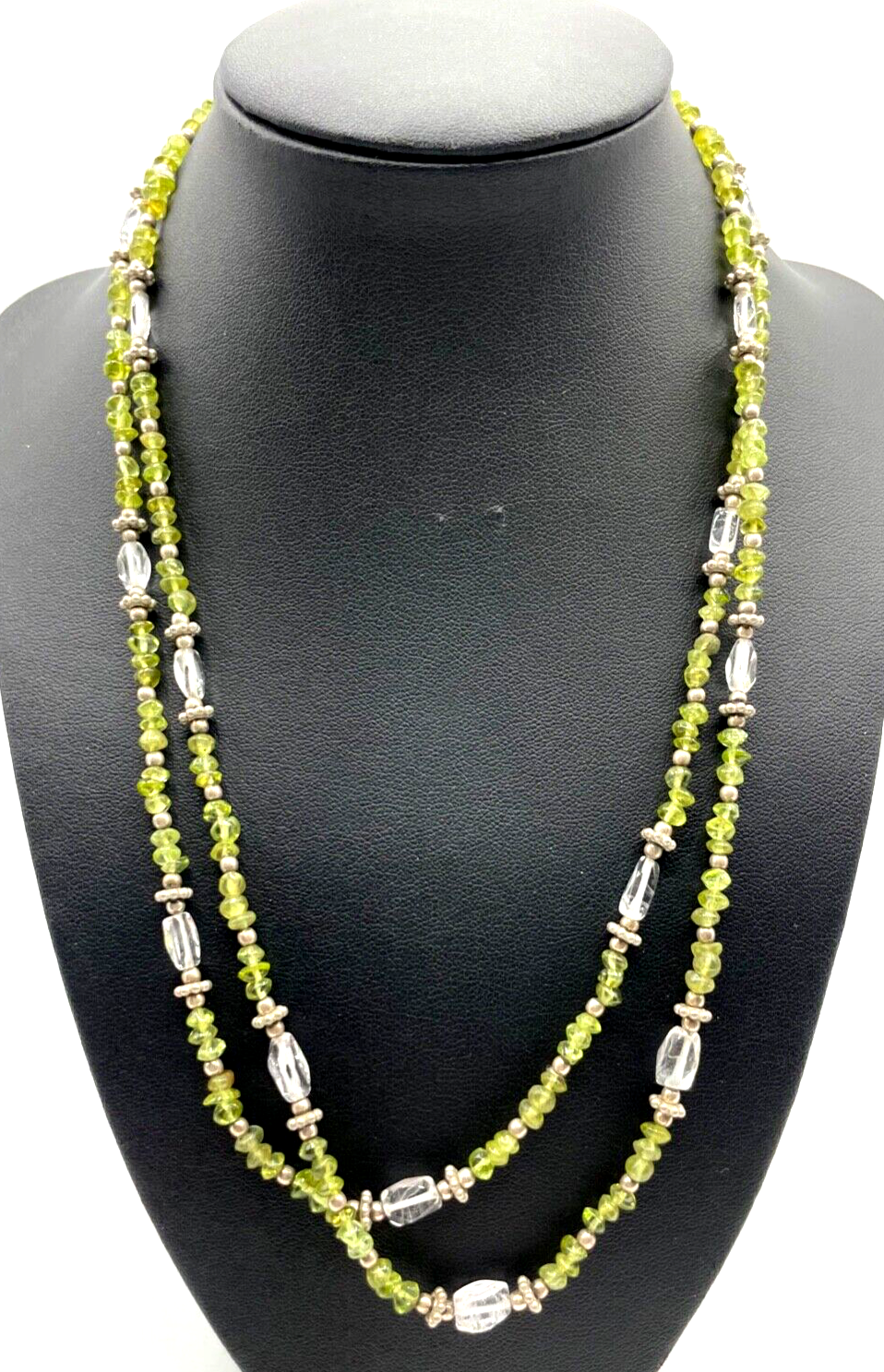 Edelstein Mix Kette Collier 2 reihig Peridot + Bergkristall + 925 Silber neuw.0