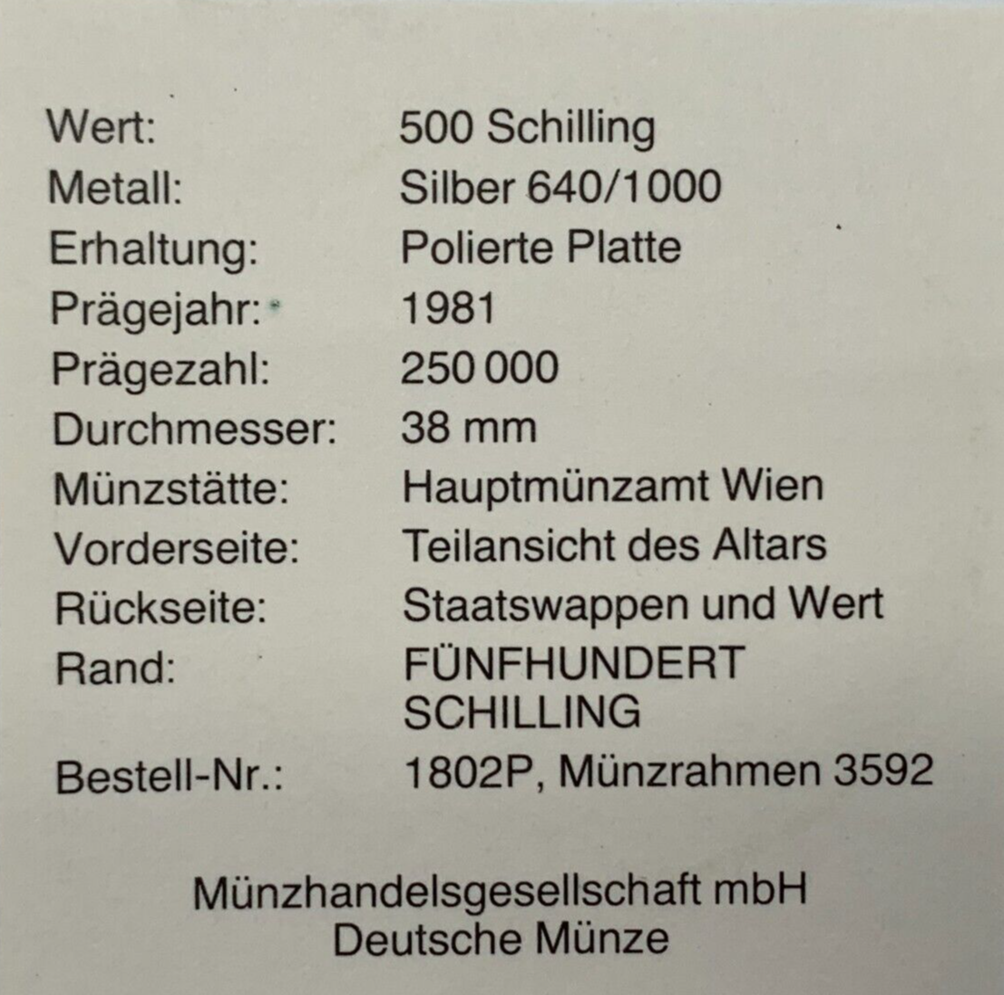 500 Schilling Österreich - Silber Münze - 800 Jahre Verduner Altar- PP3