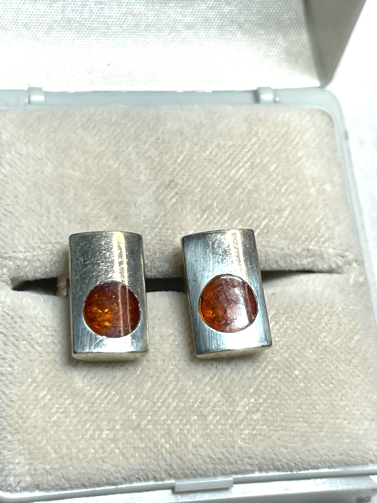 Massive 925 Silber Design Ohrstecker modern mit Bernstein sehr gepflegt Juwelier1