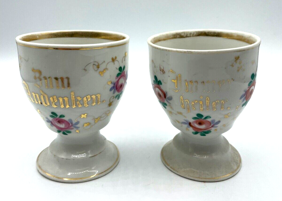 2x antik Porzellan Becher Kakaobecher Andenkenbecher Fußbecher  1900 Dachboden1