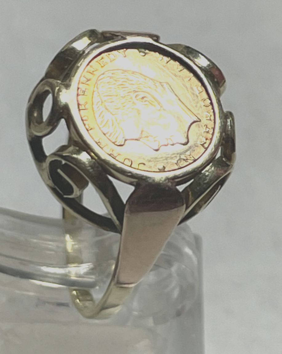 Vintage 585 Gold 14 K Münzring Kennedy Ø 16,9 mm RG 53 Juwelier Qualität gepfl.5