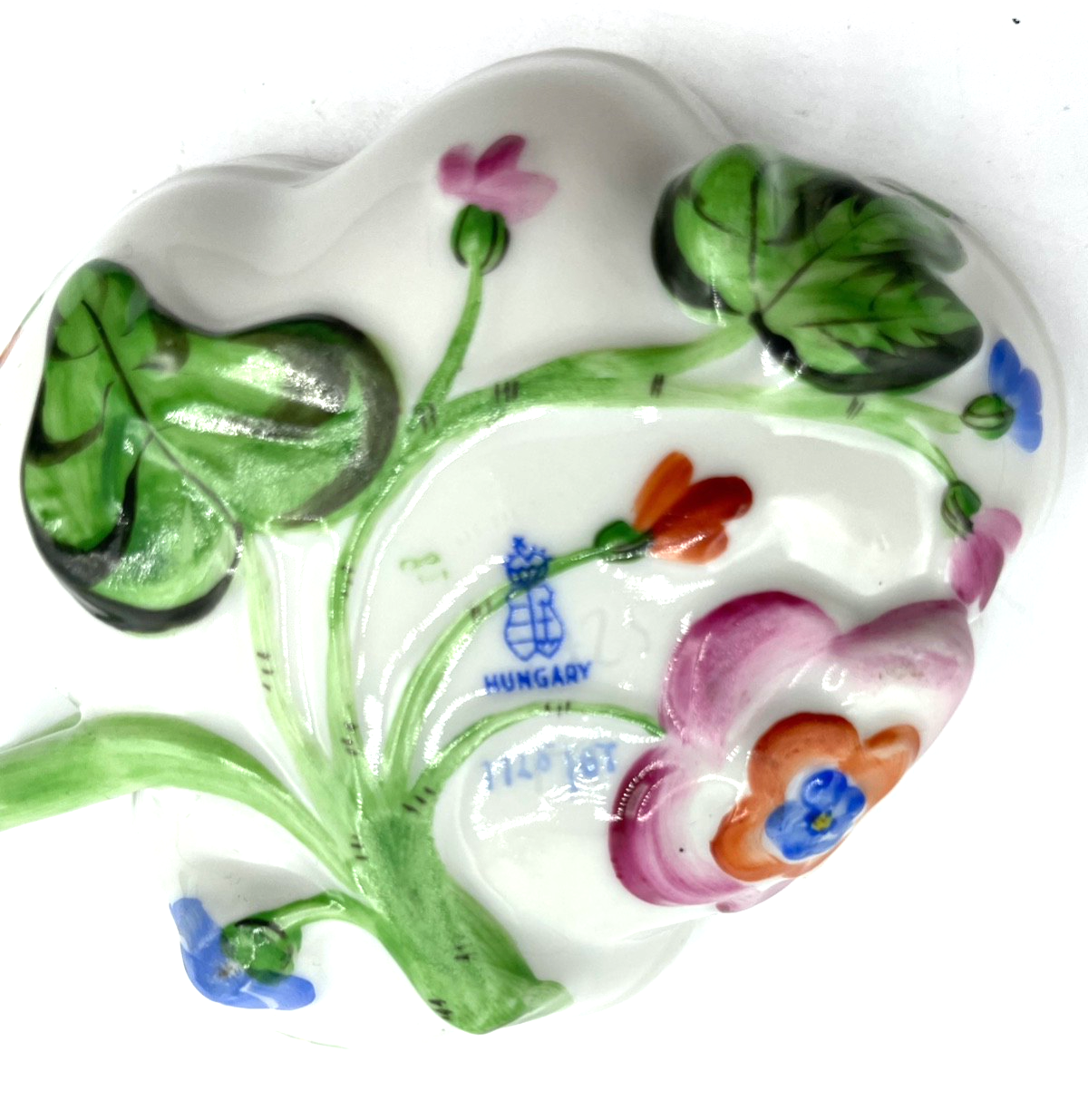 Vintage Herend Porzellan Schale Blatt  Konfektschale Dekor Blumenbukett gepf.4