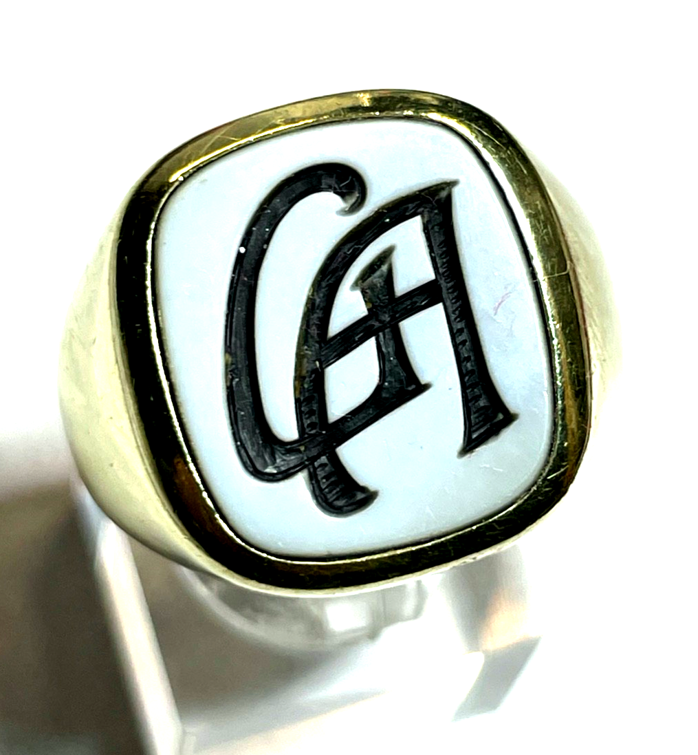 585 Gold 14 K Herrenring Ring Siegelring Lagenstein GA o AG Ø 22 mm RG 69 gepfl.5