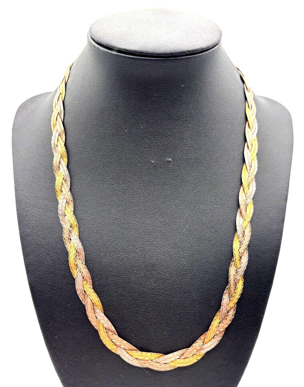 Solides elegantes 925 Silber Collier geflochten Silberkette Tricolor 3 farbig0