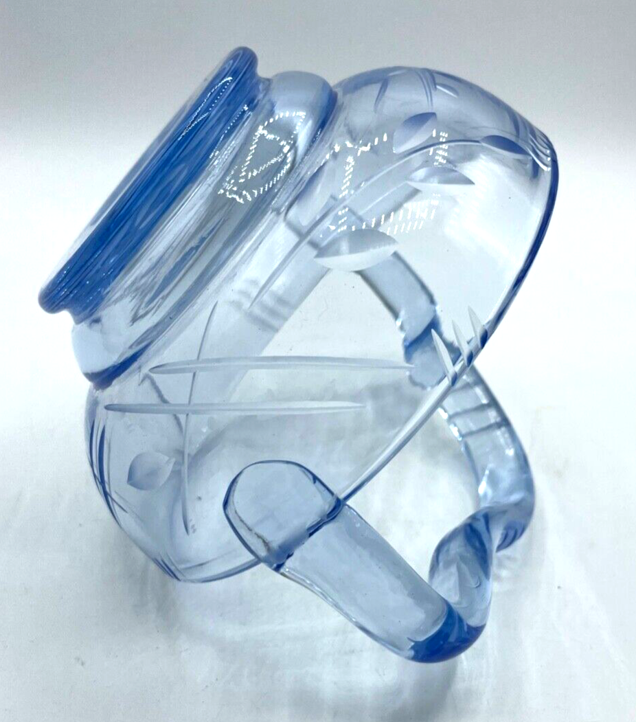 Antik hellblaues Glas Körbchen Anbietschale Konfektschale 30er Jahre mit Schliff5
