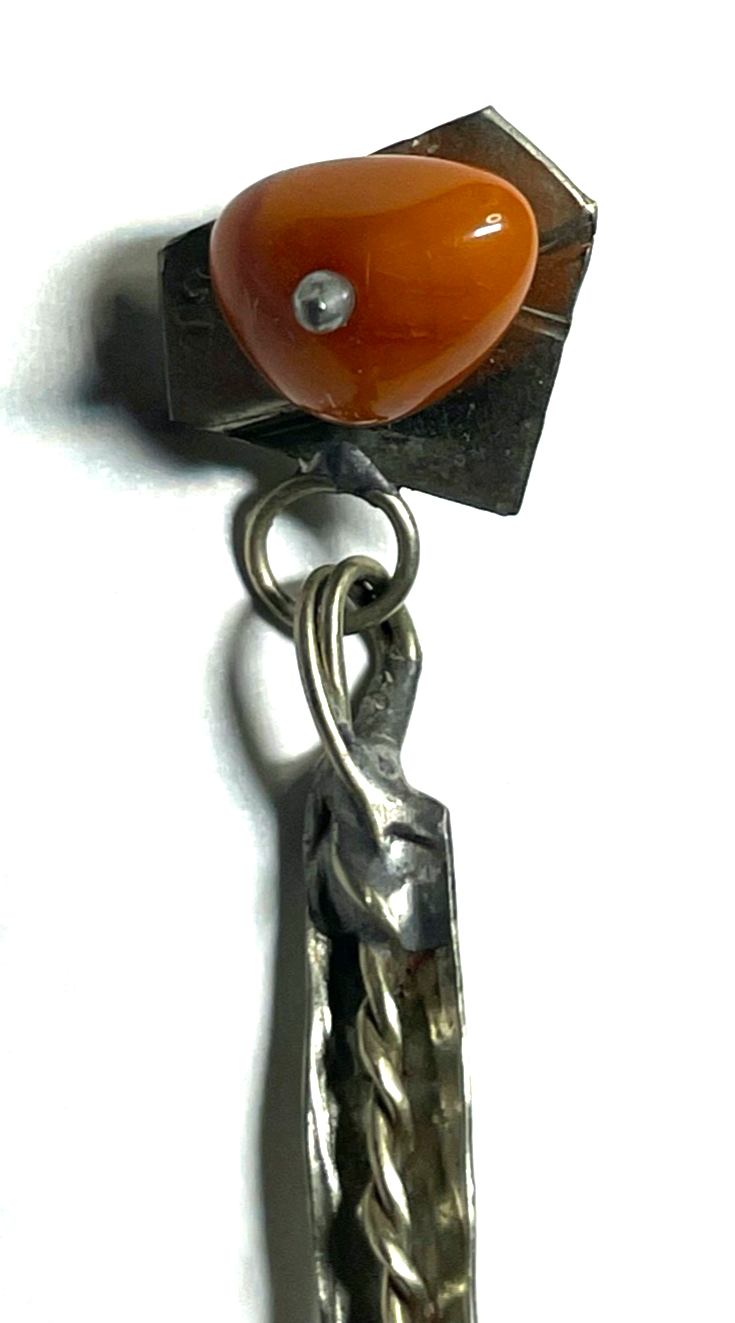 Antik Einzelohrring Ohrhänger Handarbeit Bernstein Knochenbernstein Unikat L82mm6
