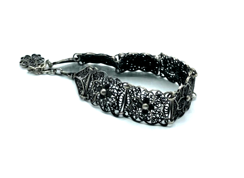 Antik 800 Silber Armband Filigransilber Handarbeit L 18 cm bis 20,5 cm B 17 mm5