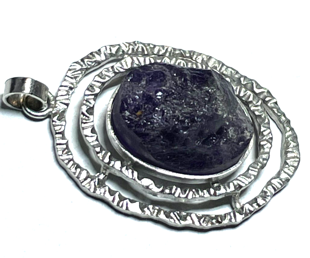 Vintage Handarbeit 835 Silber Anhänger mit natürlichem Amethyst 70erJ Brutalist8