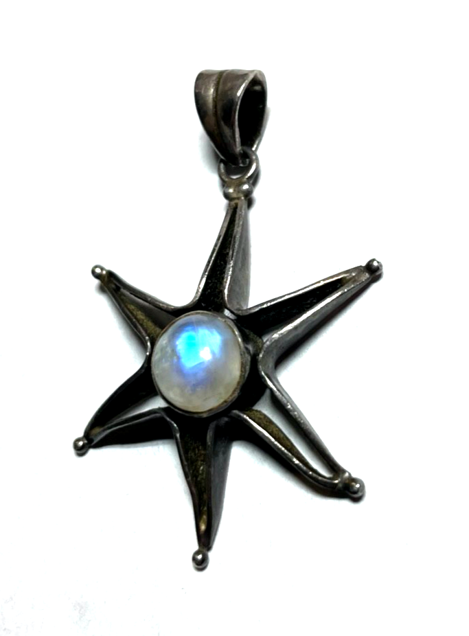 925 Silber Anhänger Sonne oder Stern mit 1A Mondstein Cabochon Handarbeit unisex1