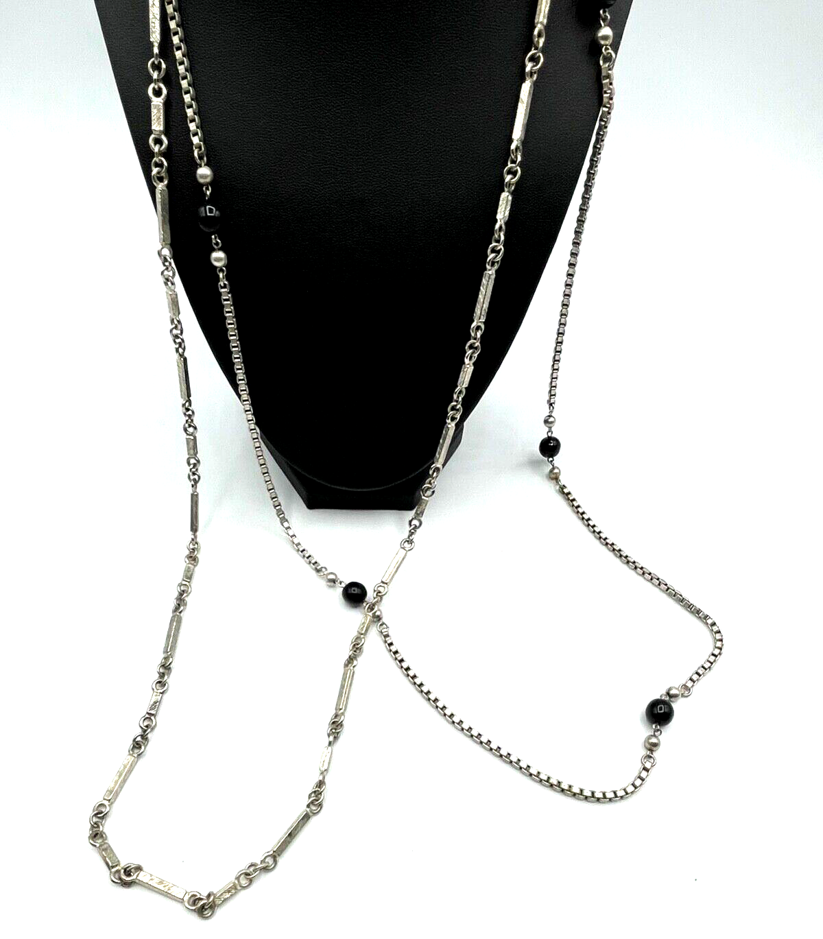 2x klassische Eleganz real vintage Blusenkette Pulloverkette versilbert wie neu0