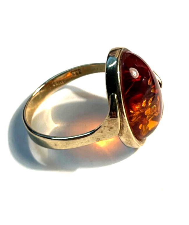 333 Gold 8 K Ring Bernstein Cabochon Ø 18 mm RG 57 gepflegt Juwelier Punze4