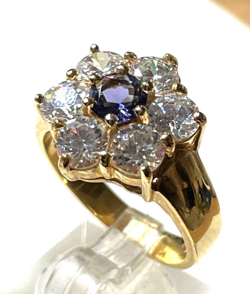 925 Silber Ring vergoldet Silberring üppig Zirkonia Amethyst Lila Ø 19 mm RG 600