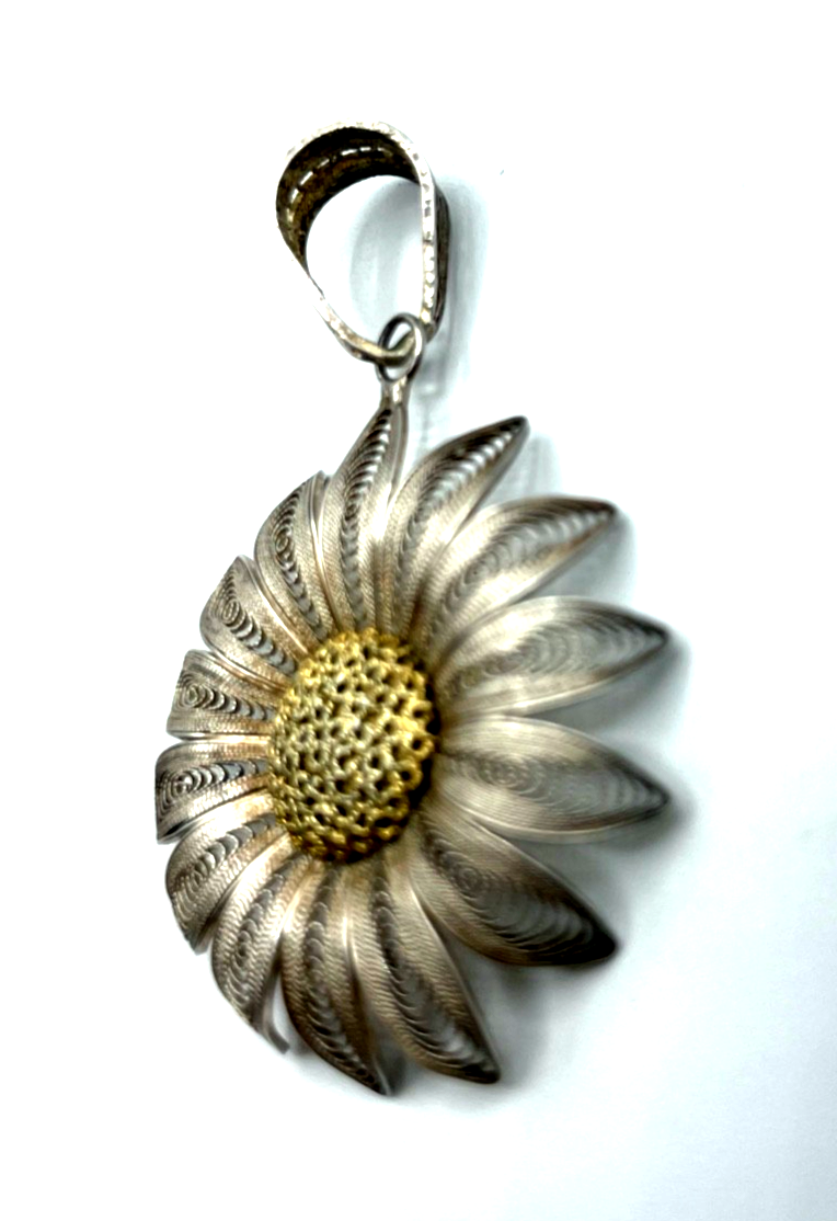 Antik Filigran Anhänger 800 Silberdistel Filigransilber Handarbeit Ø 38mm Tracht3