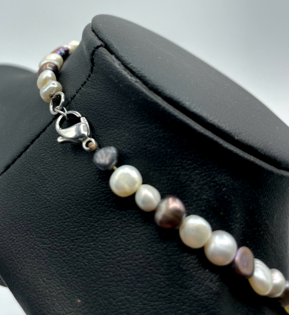 SWZ Süsswasser Perlen Perlenkette L 47 cm B 6 mm zweifarbig Karabiner  gepflegt2