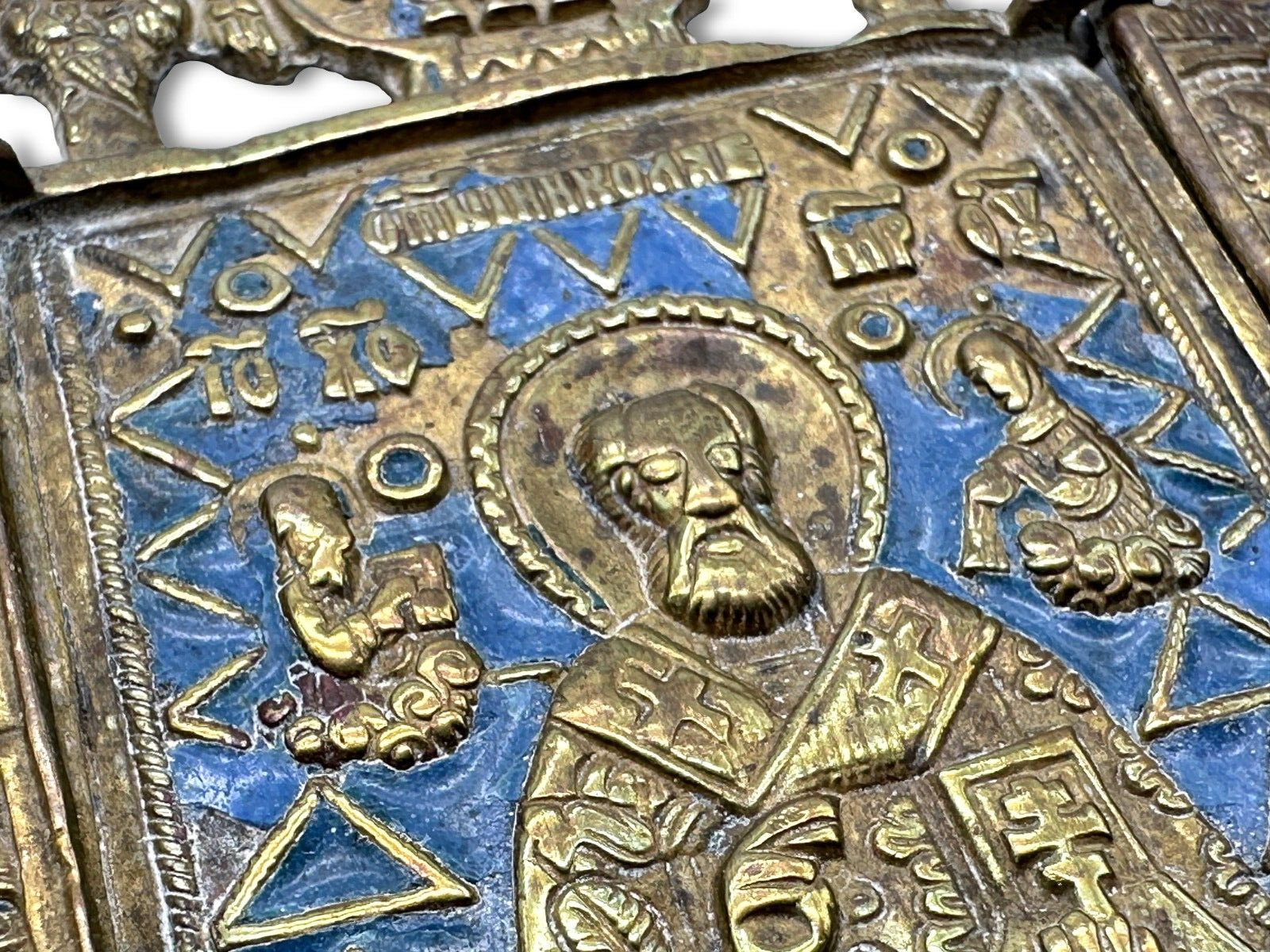 Antike russische Ikone - Bronze - um 1800-1840 -  Hl.Nikolaus - Tetraptychon4
