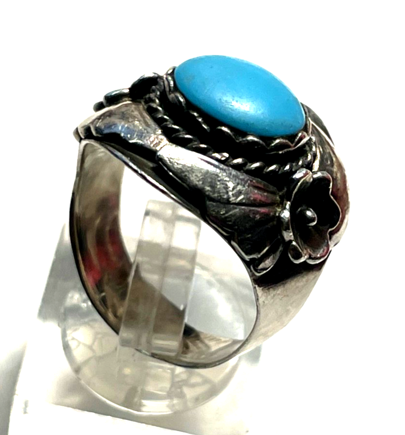 925 Sterling Silber Ring Indianerschmuck Türkis Navajo Handarbeit Ø 17,5mm RG 555