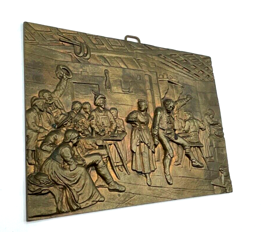 Dachbodenfund alte Metallguss Guss Platte Wirtshaus Szenerie Halbrelief 18,5x 142