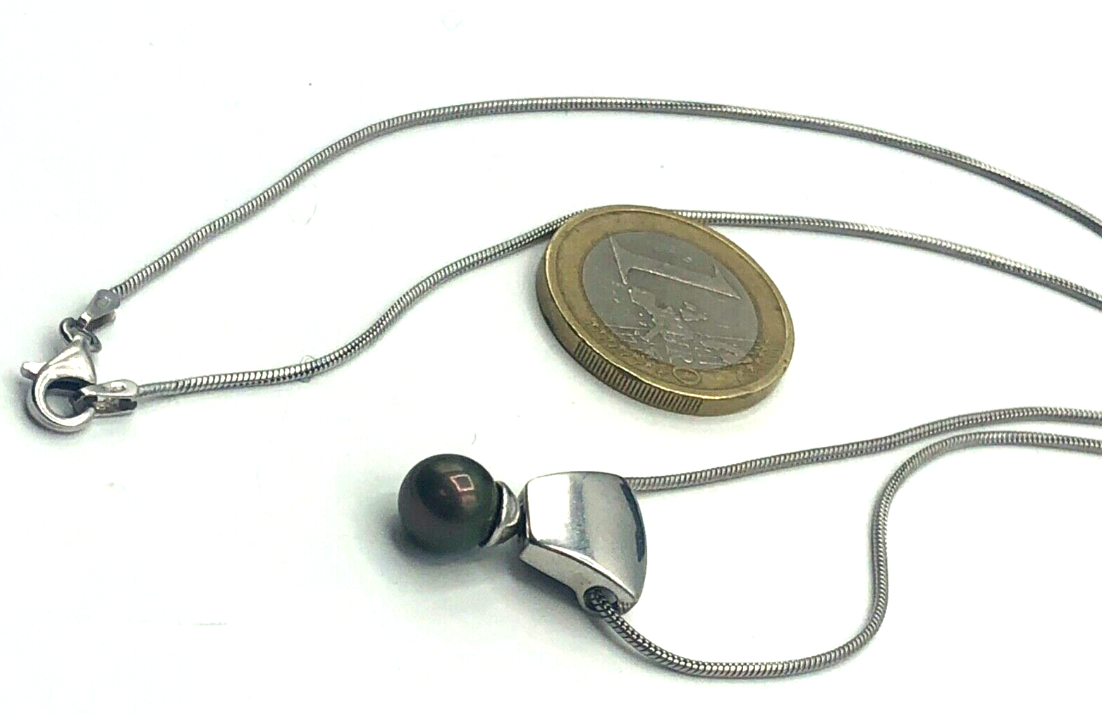 925 Sterling Silber Schlangenkette mit Anhänger mehrfarbige SWZ Perle + Diamant4