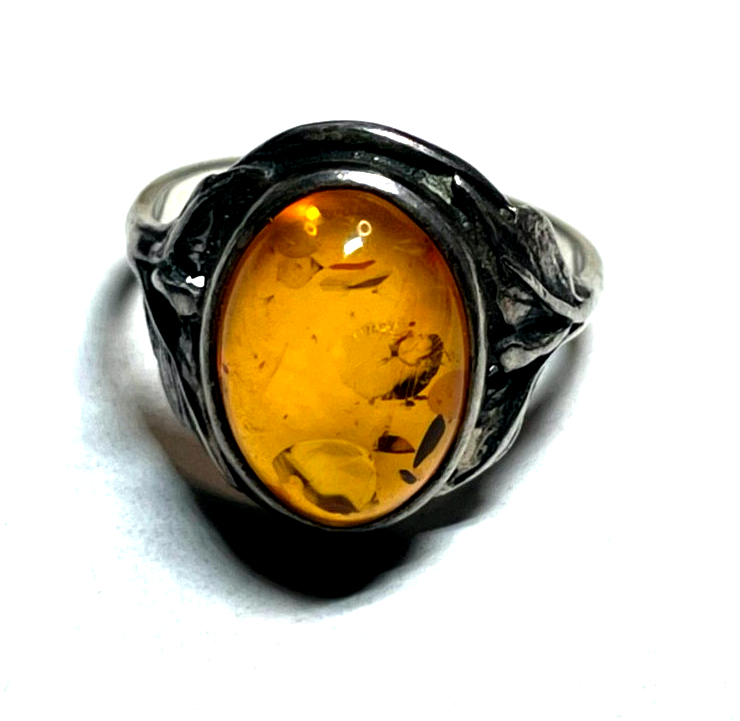 925 Silber Ring Bernstein Cabochon oval RG 56 Ø 17,8 mm solide Qualität gepflegt6