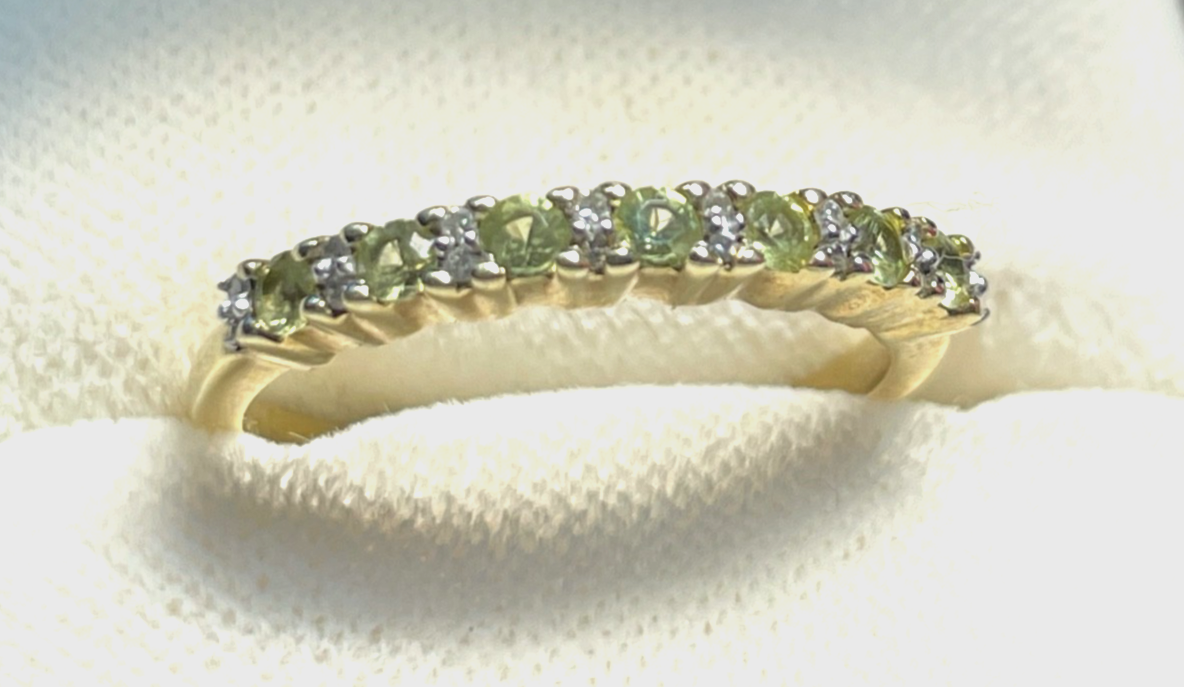 585 Gold 14 K Ring Brillanten grüner Padparadscha Saphir  Ø17,8mm RG 56 Juwelier0