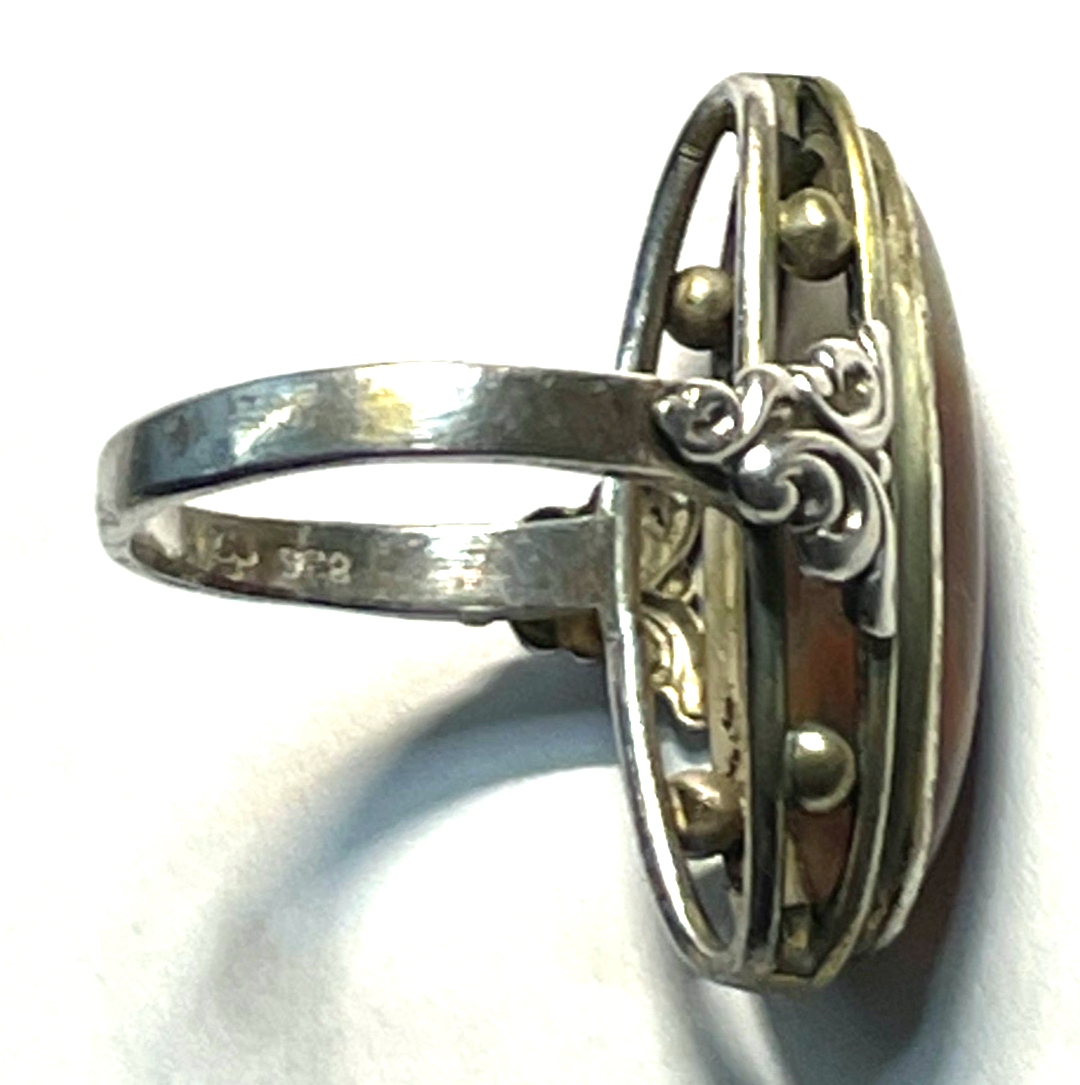 Antik 835 Silber Ring Achat Cabochon 30erJ Fassung Ø 16,5 mm RG 52 Handarbeit6