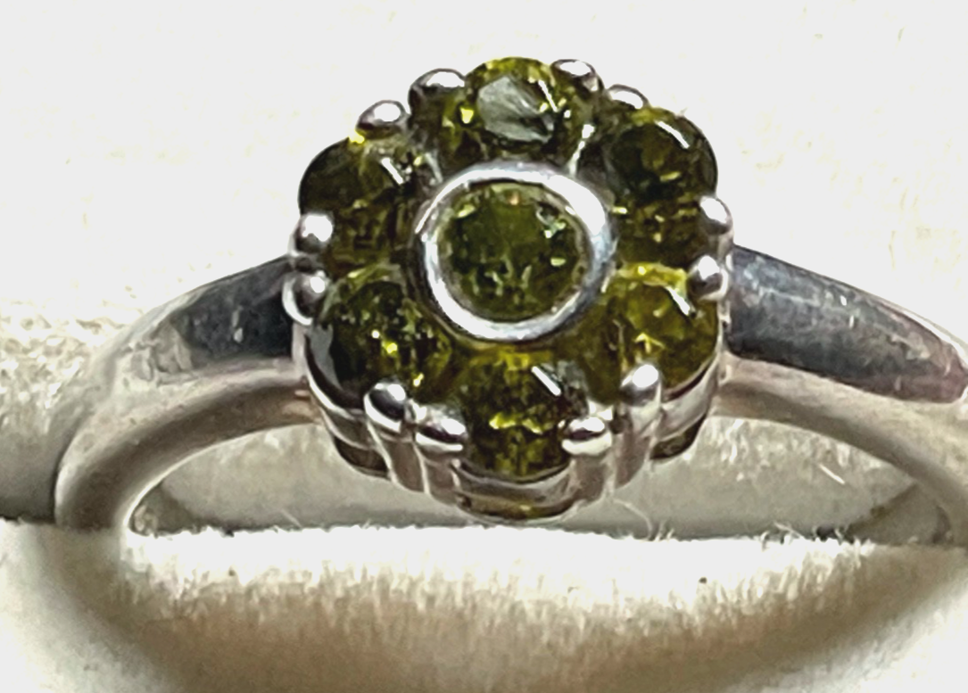 Solider 925 Silber Ring Silberring 7 x Peridot Handarbeit Ø 18 mm RG 57 gepfl.6