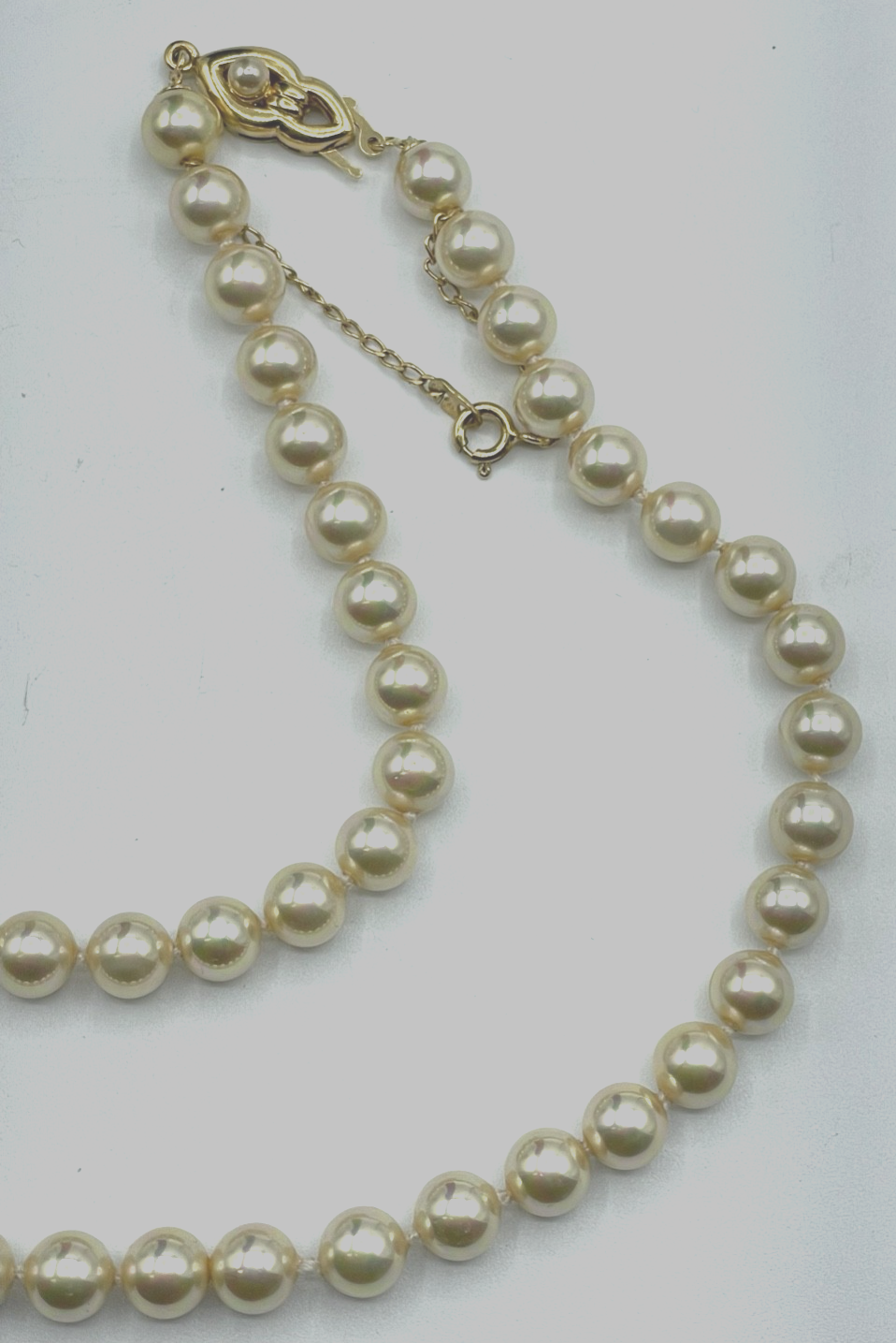 Mallorca Perlen Kette mit 925 Silber Schliesse vergoldet gepfl. L 50 cm Ø 7 mm7